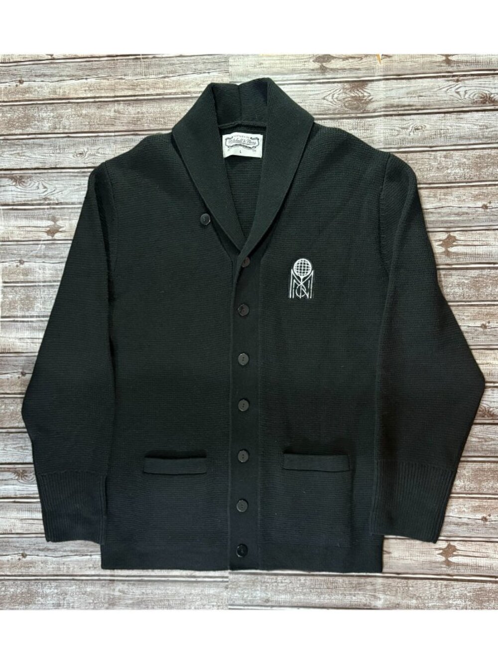Mitchell & Ness knit wool blend shawl Collar cardigan jacket size L color black